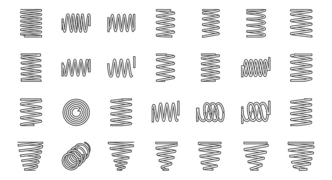 collection of various outline icons of springs for industrial and mechanical design