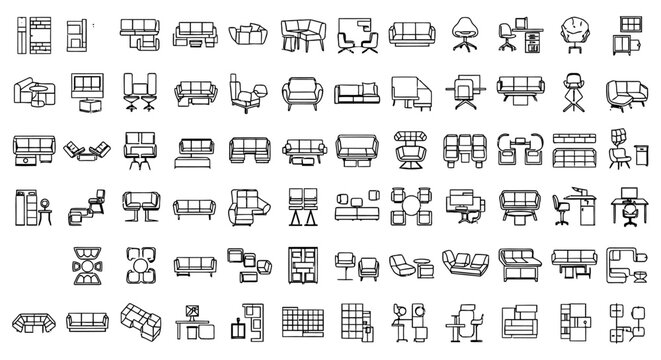 collection of vector icons for interior design floor plans and architectural furniture