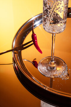 Pouring Cava in Flute