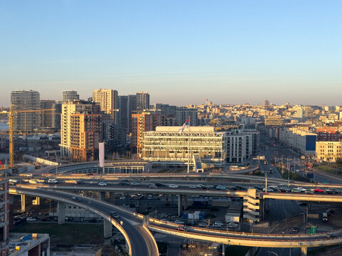 Belgrade, Serbia city and highway traffic view and blue sky
