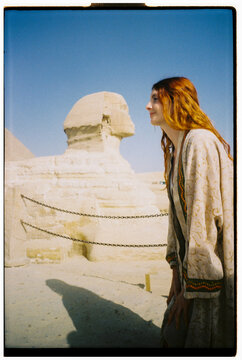Film UGC Woman Poses Near Sphinx in Giza 