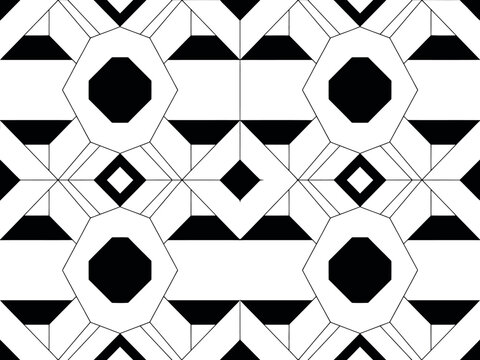 A black and white geometric pattern featuring octagons and triangles in a repeating design