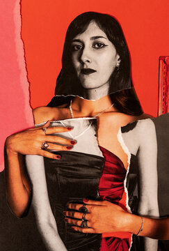 Analog collage distorted portrait of a woman 
