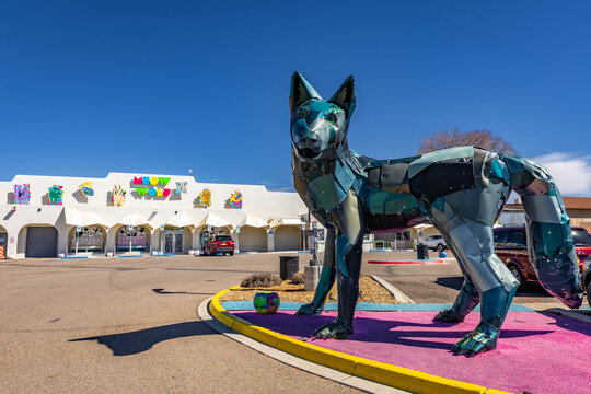 Giant Wolf Sculpture Outside Meow Wolf in Santa Fe New Mexico
