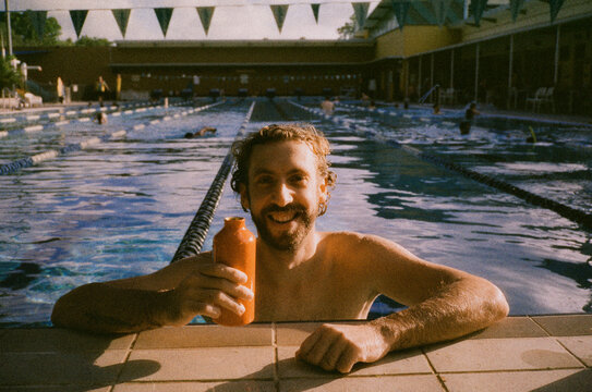 Man in the swimming pool, shot on film 