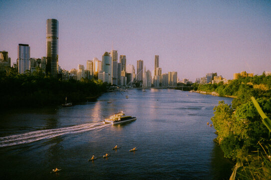 Brisbane cityscape at sunset 