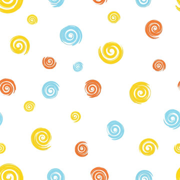Seamless pattern of colorful hand drawn spirals.