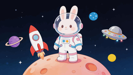 Fototapeta premium Cute bunny astronaut in space