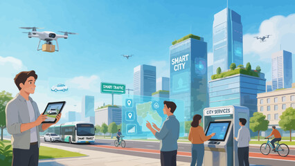 Smart city with people and technology © Phoenix