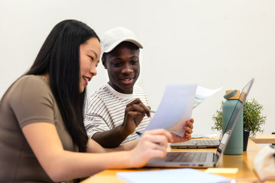 Multiethnic students collaborating in a study session