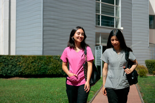 Medical professionals walking outdoors