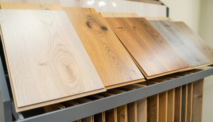 Fototapeta premium Modern Laminate Flooring Samples Display With Natural Wood Texture Variations