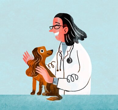 Veterinarian Caring for a Dog on Examination Table