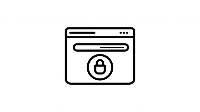 A simple black and white icon of a web browser with a padlock symbol.