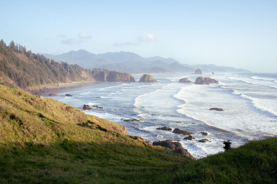 Costal view with mountains in the background