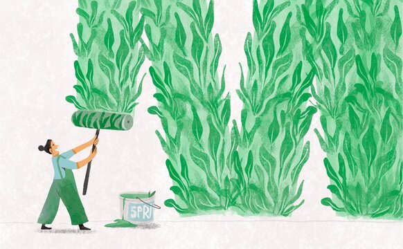 Woman Painting Wall That Turns Into Green Leaves
