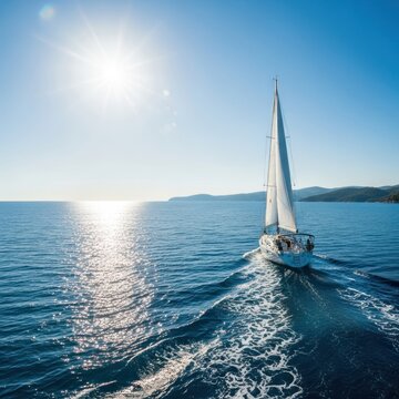 Sailing boat on calm sea waters.