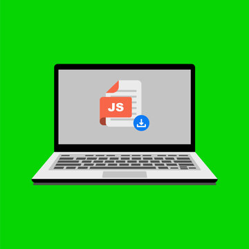 Laptop displaying JavaScript file download icon.
