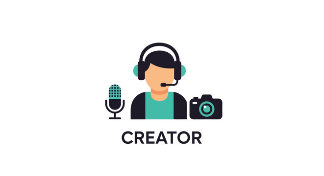 Flat design creator with microphone and camera.