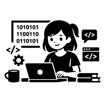 Girl Binary Code Programming Vector