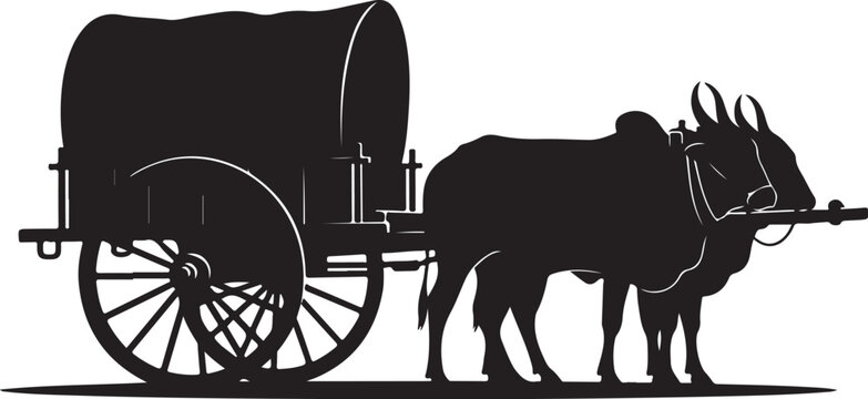 Black, vintage donkey cart, animal-drawn carriage, silhouette illustration, vector graphic
