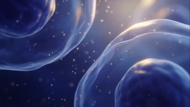 Dynamic microscopic visualization of human cells and biological processes, highlighting the intricate role of Interleukin in cellular communication and immune regulation