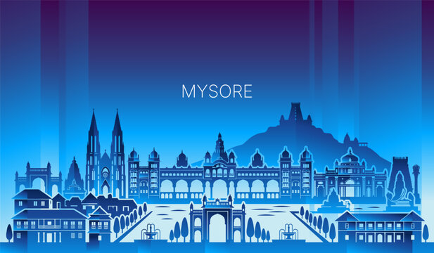 Mysore Skyline Blue Gradient Vector Illustration