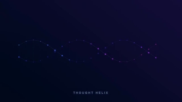 An intricate digital visualization of AI powered brainstorming manifests as a luminous double helix pulsing with ethereal energy across a deep cosmic indigo void for technology