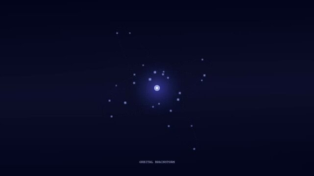 Dynamic motion graphics showcasing AI powered brainstorming through a luminous neural core with shimmering data particles coalescing in a dark void to represent cognitive synergy