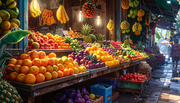 Vibrant fruit display at market stall