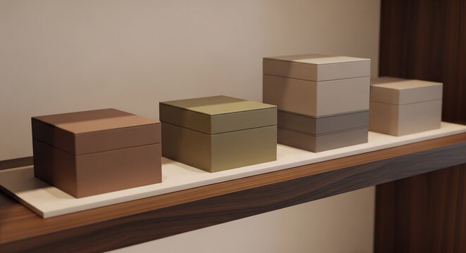Minimalist decor featuring 12 square boxes displayed in a professional interior setting with a focus on modern design and elegant home organization.
