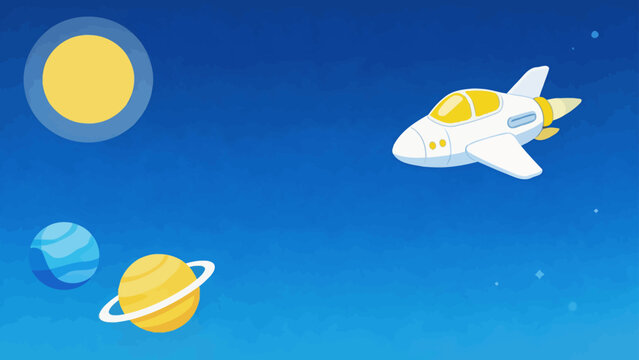 Space shuttle flying near planets