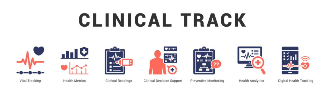 Clinical Track Modern and clean web banner illustration featuring thematic icons for visual communication