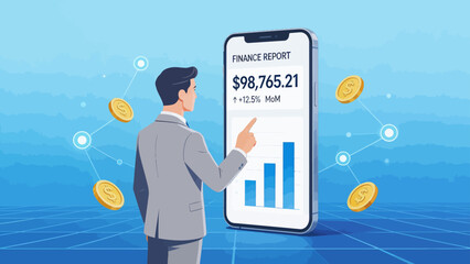 Businessman viewing finance report on smartphone © Canis