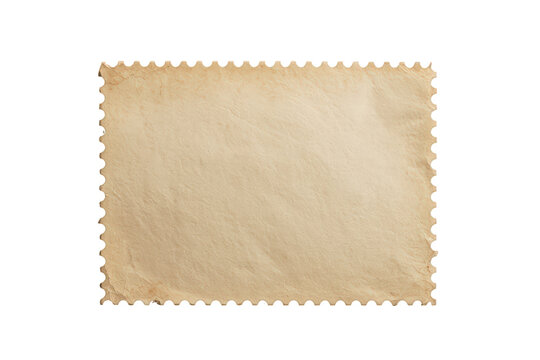 Blank postage stamp mockup with aged textured paper, vintage postal mark, old paper art for designs, transparent background