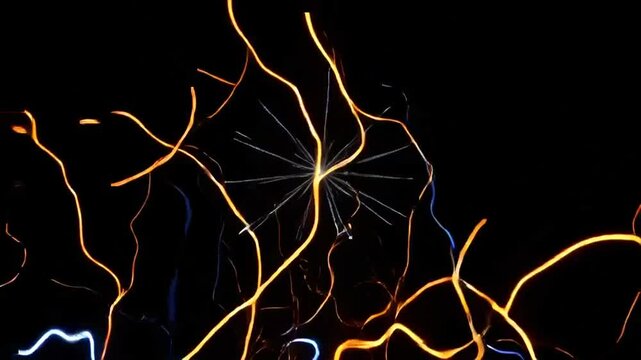 Abstract Digital Energy Waves with Colorful Glowing Electrical Lines and Plasma Discharge Background.