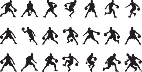 Fototapeta premium Basketball Streetball and Freestyle Dribbling – 20 Dynamic Movement Silhouettes