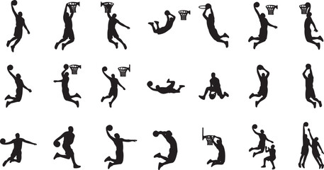 Slam Dunk Basketball Variations – 20 High-Flying Athlete Silhouette Icons. © Murad
