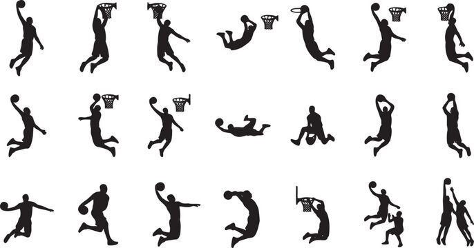 Slam Dunk Basketball Variations &ndash; 20 High-Flying Athlete Silhouette Icons.
