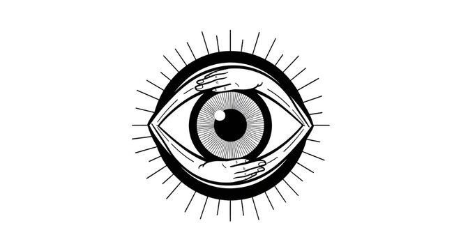 Mystic eye symbol radiating light rays.