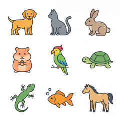 Fototapeta premium Collection of Cute Cartoon Animals and Pets.