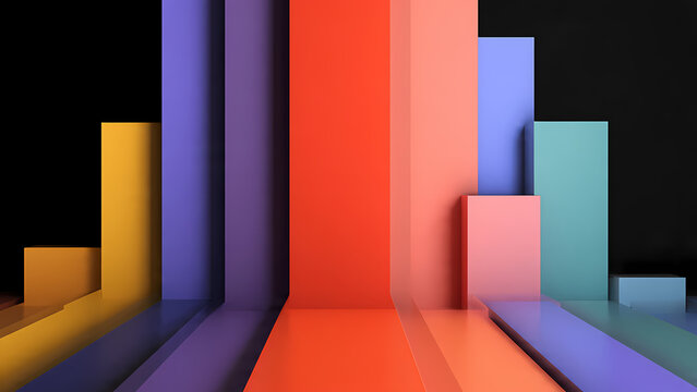 Colorful 3D Bar Graph on Black Background for Data Visualization