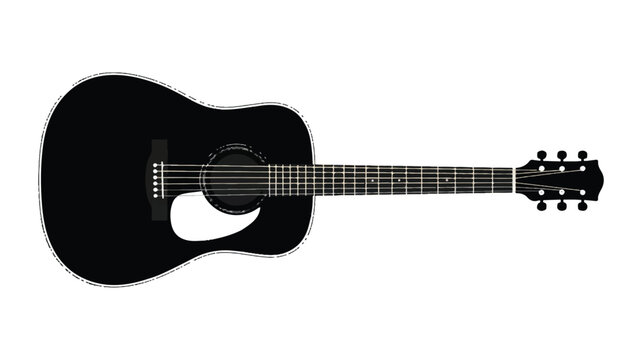 An acoustic guitar illustration shows a black instrument on a white background