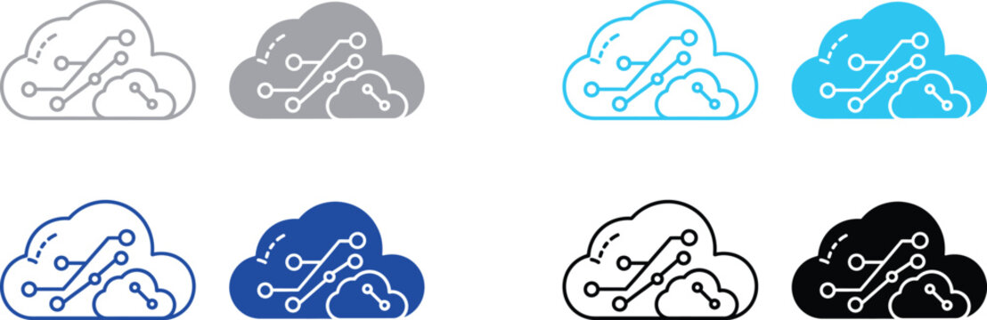 Cloud computing network icon various styles outline and filled with computing technology internet connection illustration abstract structure information communication collection minimalist