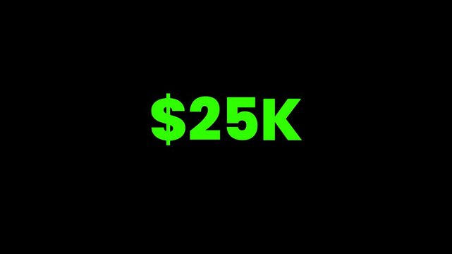 25k Dollars Number Counter Animation Alpha Channel
