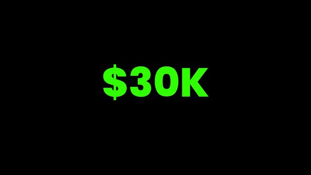 30k Dollars Number Counter Animation Alpha Channel