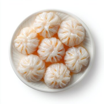 dumplings har gow arranged in circular style isolated on a white background