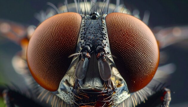 Extreme Close-Up of a Flys Compound Eyes Revealing Intricate Details.