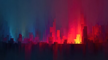 Fototapeta premium Abstract cityscape with vibrant colors and dramatic lighting