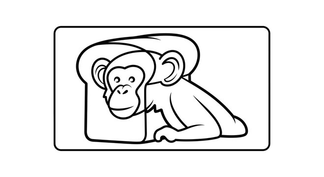 Funny Monkey Hiding Inside a Slice of Bread - Cartoon Style